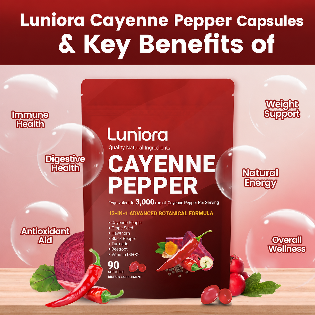 Cayenne Pepper Softgels Supplement, Supports Leg Vein, Heart and Blood Vessel Health