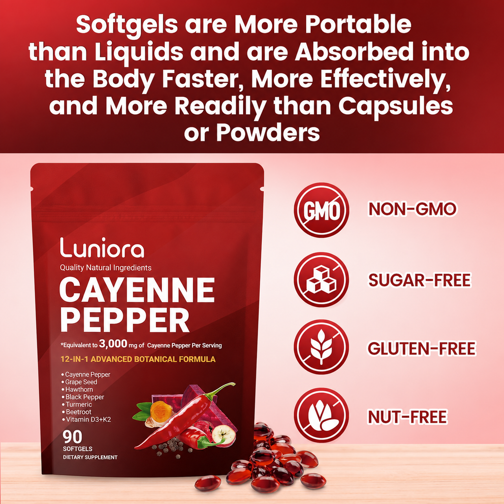 Cayenne Pepper Softgels Supplement, Supports Leg Vein, Heart and Blood Vessel Health
