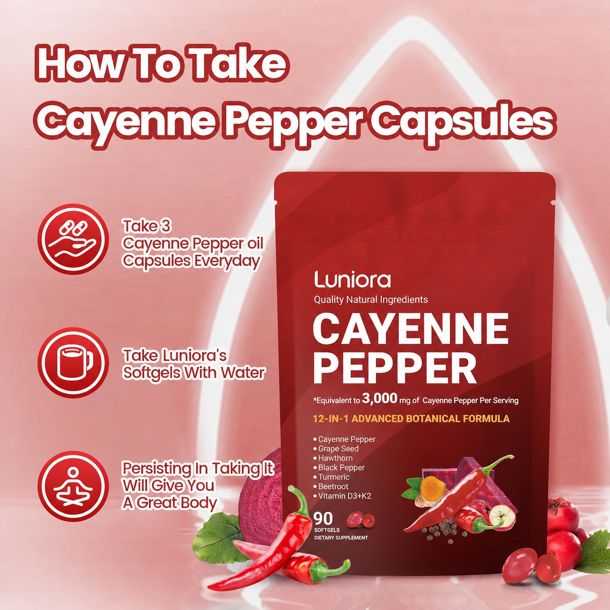 Cayenne Pepper Softgels Supplement, Supports Leg Vein, Heart and Blood Vessel Health